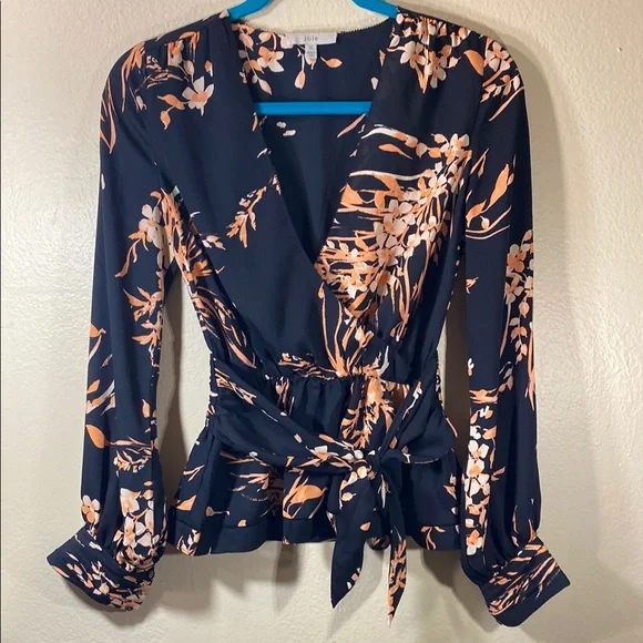 Joie Tops Joie Gold And Blue Wrap Blouse With Long Sleeves